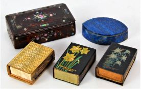 Two Bryant & Mays enamel match box holders, together with a Victorian snuff box, a lapis lazuli