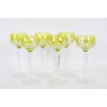 Set of six mid 20th century green glasses, set with cut glass decoration 20cm high