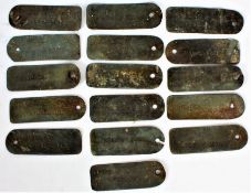 Collection of folk art type named metal tags, with names to include 'NectorLand, King Edward VII,