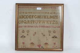 William IV needlework sampler, named to Mary Ann Street and dated June 19 1833, with the alphabet