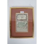 19th century coloured map 'A Map of Norfolk, The Road From Kings Lynn to Norwich', housed in a