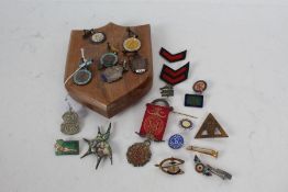 Collection of badges and medals, to include a silver gilt 'Mother Banner Of The World' medal, a