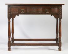 Modern oak side table fitted single drawer, 92cm wide