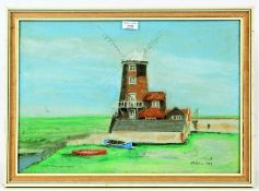 Cley Mill Norfolk 20th century, depicting Cley Mill Nofolk, housed within a glazed frame,