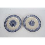 A Near Pair of 19th century spongeware plates, the plates decorated with a repeating leaf design