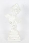 Art Nouveau style white glazed ceramic bust, in the form of a lady, 56cm tall