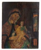 An 18th century Greek Orthodox icon Of the Virgin Mary and Christ Child, with the reliquary of St