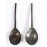 Two Charles I pewter slip top spoons, circa 1640 One with makers mark ‘EH’, (fl. c.1625-?), (