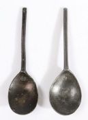 Two Charles I pewter slip top spoons, circa 1640 One with makers mark ‘EH’, (fl. c.1625-?), (