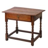 A William and Mary walnut and linear-inlaid side table, circa 1700 The top of two boards, with