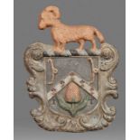 A late 18th century cast lead Guild plaque, probably English, circa 1770-1800 Having a shield