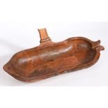 An 18th century pottery basting pan The rectangular pan with loop and spout, restored, 52cm long