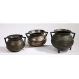 Three 16th  -17th C=century bronze cauldron A 17th century example with two pairs of three cords