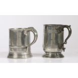 A George III pewter pint mug, Birmingham, circa 1810 The straight-sided drum with single fillet,