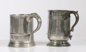 A George III pewter pint mug, Birmingham, circa 1810 The straight-sided drum with single fillet,
