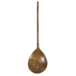 A rare 15th century latten proto-acorn knop spoon, English Having a long lozenge-shaped stem and