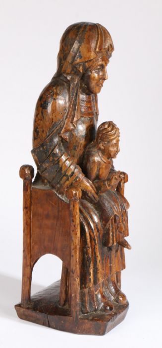 An 18th century carved walnut Sedes Sapientiae The Madonna and Child seated on the Seat of Wisdom, - Image 3 of 4