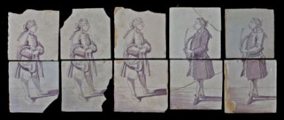 A collection of five Delft picture tiles All pairs, and depicting musicians, (5)
