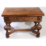 An oak draw-leaf table, in the Dutch 17th century manner, Having a fully-cleated top and end leaves,