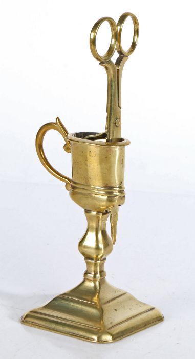 A good George I brass upright candle-snuffer and stand, circa 1720 The snuffer, or wick trimmer, - Image 4 of 5