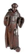 A 16th century carved oak figure of a Saint or monk, North European,  Carved with tonsure, tunic