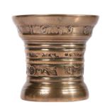 A small early 17th century bronze mortar, Dutch, dated 1635 Cast 'SOLI DEO GLORIA’  (Glory to God