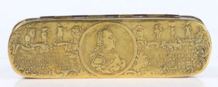 A mid-18th century brass and copper tobacco box, Iserlohn, Germany, circa 1760 By Johann Adolf