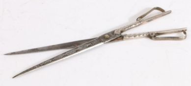 A pair of steel and silver calligraphy scissors, Ottoman, circa 1700. Of typical form, with long