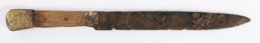 A mid-15th century table knife, circa 1450 The fullered iron blade with a wooden handle, and - Image 2 of 2