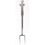 An early 19th century steel meat fork, English, circa 1800-30 Having two slightly curved tines, a