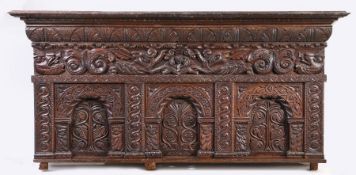 A highly impressive Charles II oak overmantel, Gloucestershire/Somerset dated 1667 Having a