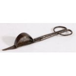 An iron candle-snuffer, English, circa 1700 Of scissor form, one blade with a pointed tip (for