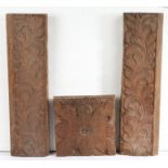 Three 17th Century oak panels To include a pair carved as trailing leaves, 46cm long, together