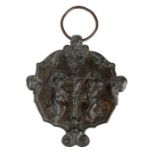 A rare Queen Anne bronze Metalworkers' Guild plaque, dated 1703 With large loop, atop a winged