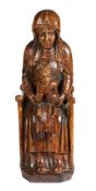 An 18th century carved walnut Sedes Sapientiae The Madonna and Child seated on the Seat of Wisdom,
