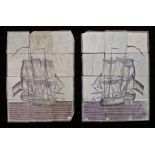 Two 18th century Dutch Delft tile pictures Designed in manganese, each of twelve panels, showing a