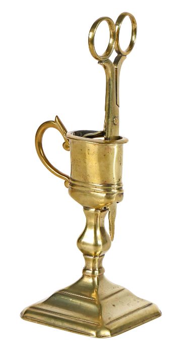 A good George I brass upright candle-snuffer and stand, circa 1720 The snuffer, or wick trimmer, - Image 3 of 5