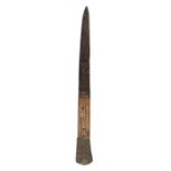 A mid-15th century table knife, circa 1450 The fullered iron blade with a wood handle and metal