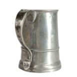 A George II pewter OEWS quart straight-sided mug, with low single fillet, Bristol, circa 1730-40.