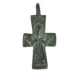 An early Christian bronze cross, 8th - 10th century AD Designed as Christ fully robed, 43mm high