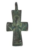 An early Christian bronze cross, 8th - 10th century AD Designed as Christ fully robed, 43mm high