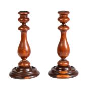 A pair of 19th century laburnum candlesticks, Scottish Turned using the heart and sapwood, each with