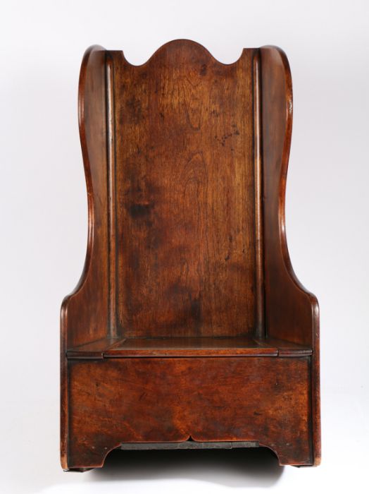 An early 19th century fruitwood child’s rocking wing armchair, Welsh, circa 1820-40 Having an arch- - Image 2 of 2