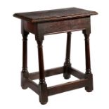 A William & Mary oak joint stool, circa 1690 The top with well-defined ovolo-moulded edge, plain