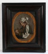 17th Century German or Low Countries Tronie school Oil on paper laid on board An old lady holding
