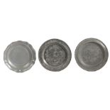 WITHDRAWN A pair of George II pewter single-reed rim plates, Northumberland, circa 1750 Each with