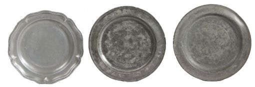 WITHDRAWN A pair of George II pewter single-reed rim plates, Northumberland, circa 1750 Each with