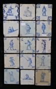 A collection of 18th century Dutch delft tiles, Designed in blue, each depicting a different