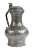 A rare George I/II pewter Scots-pint lidded pot-bellied measure, Inverness, circa 1720-40 Incised