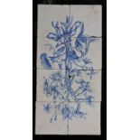 An 18th century Dutch Delft picture tile In blue, designed with a bouquet of flowers, 26cm x 52cm